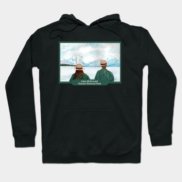 Lake McDonald, Glacier National Park Rangers Watercolor Hoodie by MMcBuck